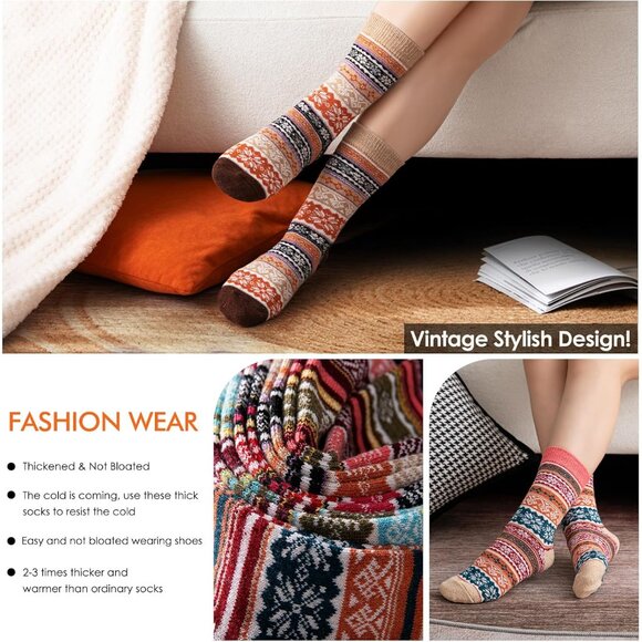 Wool Socks for Women - Womens Winter Sock for Womens Warm Thick Knit Wool Soft V - Picture 5 of 7